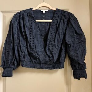 White Story Australia Eyelet Cotton Top AU Size 8 US Small Navy Blue